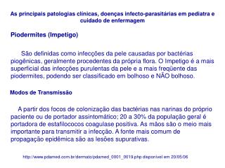 As principais patologias clínicas, doenças infecto-parasitárias em pediatra e cuidado de enfermagem