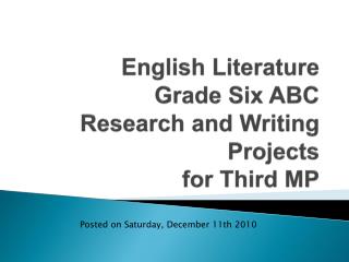 English Literature Grade Six ABC Research and Writing Projects for Third MP