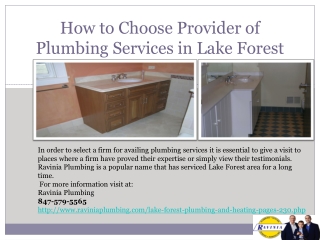 How to choose provider of plumbing services in Lake Forest