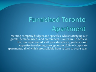 Furnished Rental Apartments Toronto