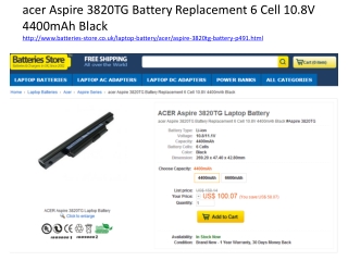 acer Aspire 3820TG Battery Replacement 6 Cell 10.8V 4400mAh