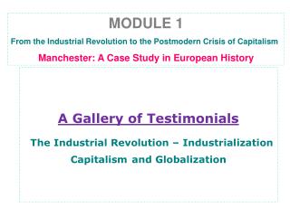 A Gallery of Testimonials The Industrial Revolution – Industrialization Capitalism and Globalization