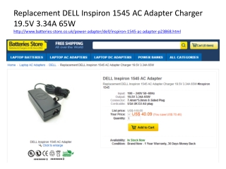 Replacement DELL Inspiron 1545 AC Adapter Charger 19.5V 3.34