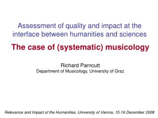 Assessment of quality and impact at the interface between humanities and sciences