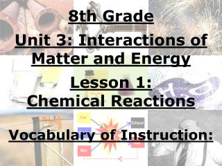 8th Grade Unit 3: Interactions of Matter and Energy Lesson 1: Chemical Reactions Vocabulary of Instruction: