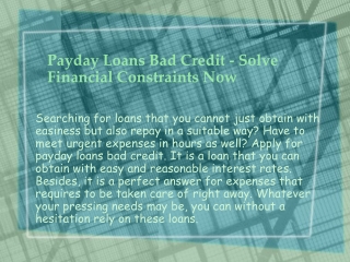 Payday Loans with Bad Credit