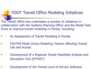 FDOT Transit Office Modeling Initiatives