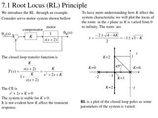 7.1 Root Locus (RL) Principle We introduce the RL through an example. Consider servo motor system shown bellow