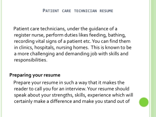 Patient Care Technician Resume Sample