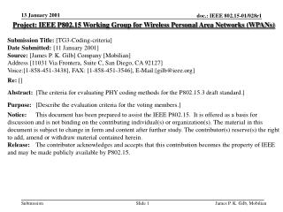 Project: IEEE P802.15 Working Group for Wireless Personal Area Networks (WPANs) Submission Title: [TG3- Coding-criteria