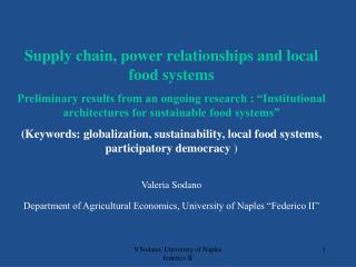 Supply chain, power relationships and local food systems