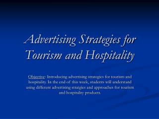 Advertising Strategies for Tourism and Hospitality