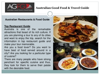 AGFG: Select Good Food Guide Sydney