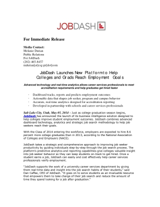JobDash Launches New Platform to Help Colleges and Grads Rea