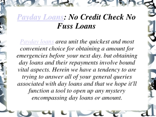 Payday Loans: No Credit Check No Fuss Loans