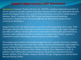 Huppin's Signs Contract with Warrantech