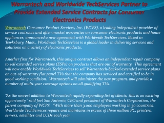 Warrantech and Worldwide TechServices Partner to Provide Ext