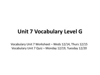 unit 5 level g vocab answers