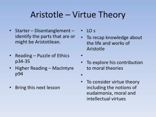 aristotle theory virtue eudaimonia happiness ethics parts knowledge reading p34 disentanglement starter identify puzzle might slideserve