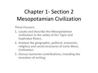 mesopotamian civilization section chapter powerpoint ppt presentation focuses locate tigris describe valley three slideserve