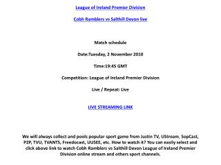 Cobh Ramblers vs Salthill Devon live online on your PC