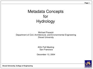 hydrology concepts metadata basic drexel ppt powerpoint presentation piasecki environmental architectural civil engineering department michael