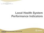 Local Health System Performance Indicators