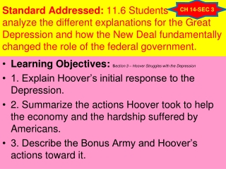 Learning Objectives: S ection 3 – Hoover Struggles with the Depression