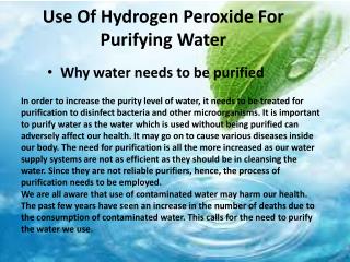 Use Of Hydrogen Peroxide For Purifying Water