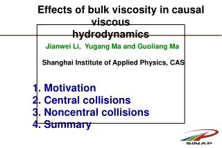 Jianwei Li, Yugang Ma and Guoliang Ma Shanghai Institute of Applied Physics, CAS
