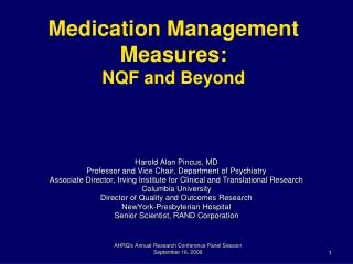 Medication Management Measures: NQF and Beyond