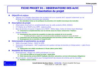 FICHE PROJET D1 : OBSERVATOIRE DES AcVC Présentation du projet