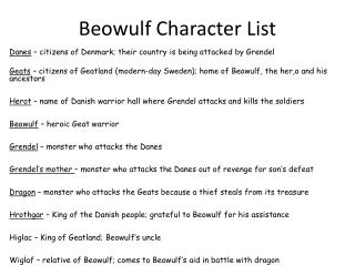 beowulf character list presentation powerpoint grendel citizens ppt denmark danes attacked geats being country modern their slideserve