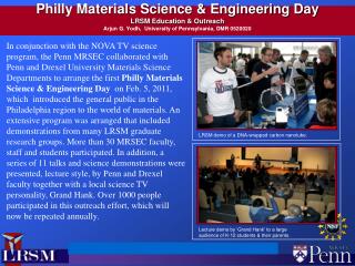 Philly Materials Science &amp; Engineering Day LRSM Education &amp; Outreach