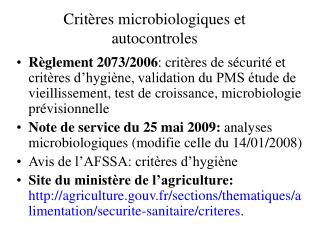 Critères microbiologiques et autocontroles