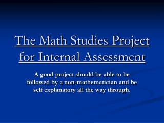 The Math Studies Project for Internal Assessment