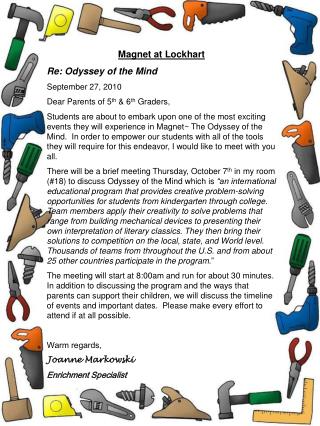 Magnet at Lockhart Re: Odyssey of the Mind September 27, 2010