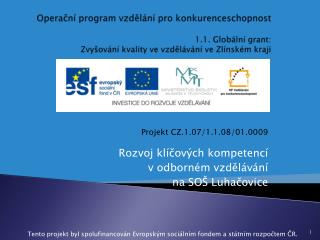 Projekt CZ.1.07/1.1.08/01.0009 Rozvoj klíčových kompetencí v odborném vzdělávání na SOŠ Luhačovice
