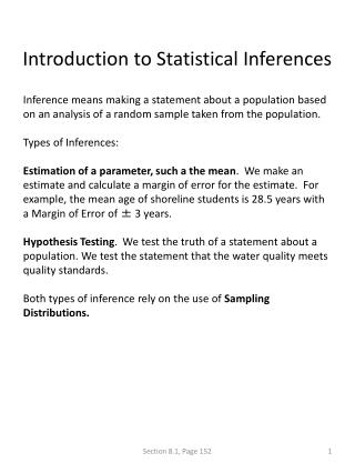 Introduction to Statistical Inferences