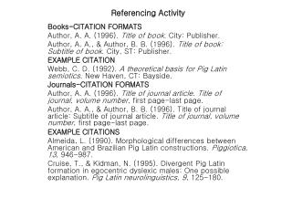Referencing Activity