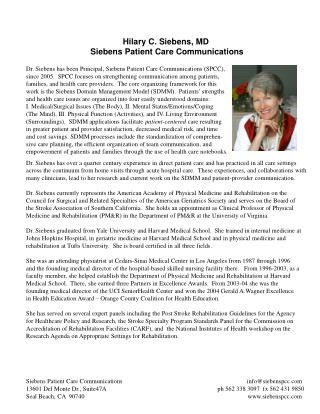 Hilary C. Siebens, MD Siebens Patient Care Communications