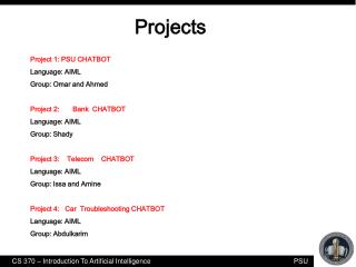 Projects Project 1: PSU CHATBOT Language: AIML Group: Omar and Ahmed