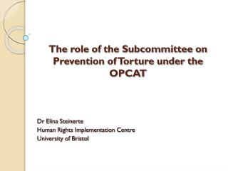 The role of the Subcommittee on Prevention of Torture under the OPCAT
