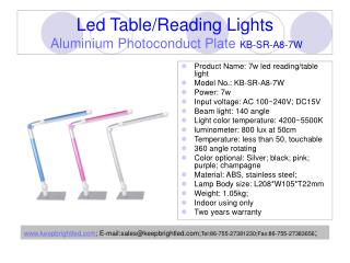 Led Table/Reading Lights Aluminium Photoconduct Plate KB-SR-A8-7W