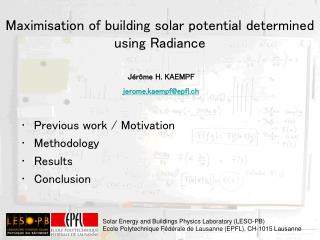 Maximisation of building solar potential determined using Radiance