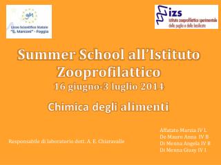 Summer School all’Istituto Zooprofilattico 16 giugno-3 luglio 2014