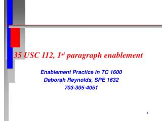 35 USC 112, 1 st paragraph enablement