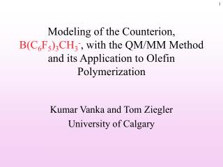 Kumar Vanka and Tom Ziegler University of Calgary