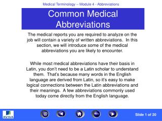 Common Medical Abbreviations