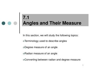 7.1 Angles and Their Measure